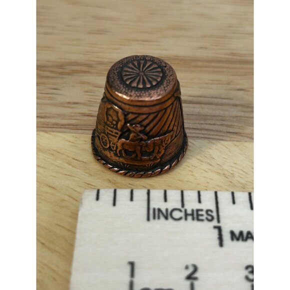 Death Valley California Copper Thimble With Wagon & Scenic Design Collectible Se - Picture 2 of 6
